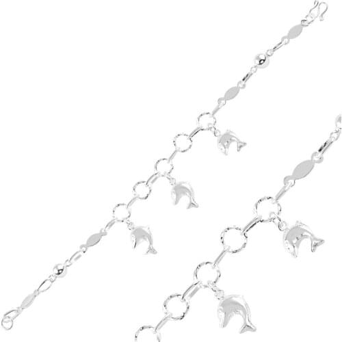 Silver 925 Sterling Dangle Dolphin Fish & Ball Sterling Bracelet