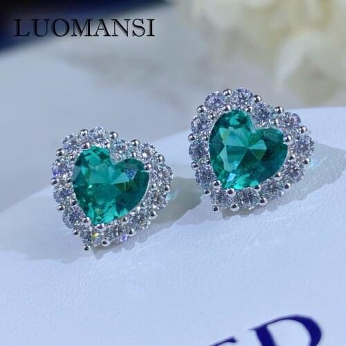 Luomansi Heart-shaped Real Paraiba Tourmaline Gemstone Earrings 100%-S925 Sterling Silver Fine Jewelry Woman Gift
