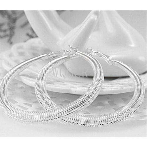 925 Sterling Silver Plated Thick Spring-shaped Round 62X62MM Earrings Classic Fashion Female Engagement Party Earrings Jewelry