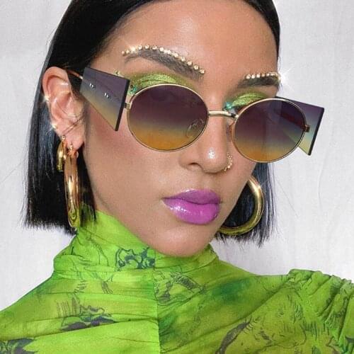 2020 Round Frame Metal Fashion Women Sunglasses Retro Oval Purple Female Sun Glasses Vintage Brand Steampunk Men Eyewear