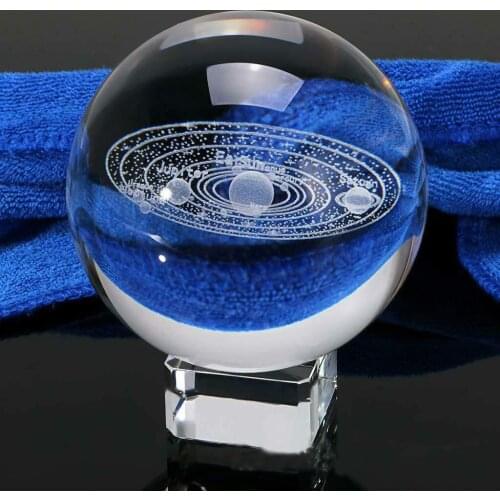 6CM Laser Engraved Solar System Ball 3D Miniature Planets Model Sphere Glass Globe Ornament Home Decor Gift for Astrophile