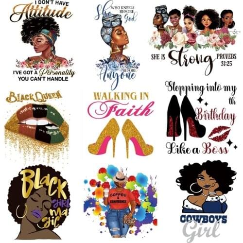 Iron On Transfer Patches For Clothing DIY Washable Women Beauty Black Girl Heat Transfer Heels Thermal Clothes T-shirt Sticker