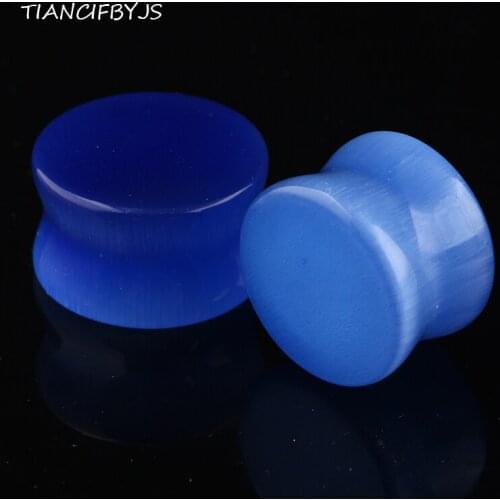 TIANCIFBYJS Double Flare Blue Cats Eye Stone Plugs Ear Plugs Kit Saddle Stretchers Set Gauge Earring Piercing Flesh Tunnel 80pcs