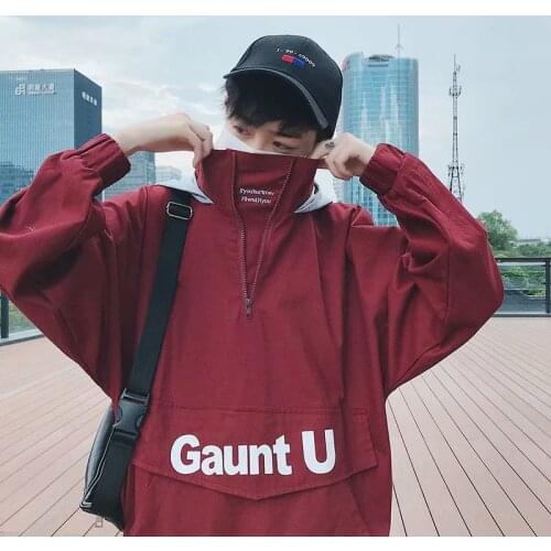 In spring and autumn, the new print cap and hoodie mens loose Korean version of the students' handsome clothes on the trend of