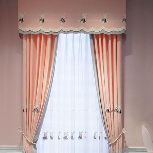 Cute Rabbit Cartoon Pink Dreamy Childrens Room Curtain Girl Princess Style Bedroom Bay Window Shading Korean Finished Product