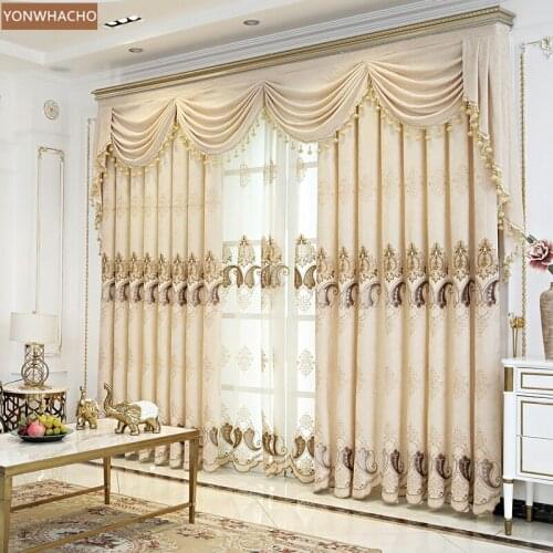 Custom curtains high class European chenille embroidery thick shading white cloth blackout curtain tulle valance drape B781