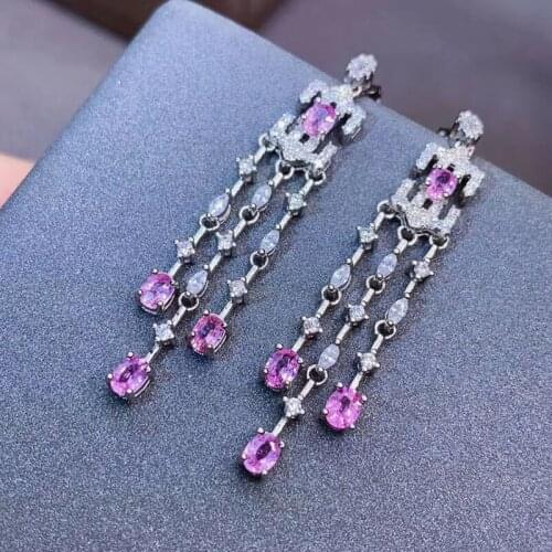 Elegant Pink Sapphire Drop Earrings for Women Anniversary 3x4mm Fine Jewelry High Quality with Certificate S925 Sterling Silver
