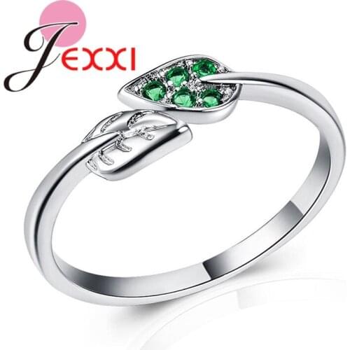 Women/Lady Fashion Leave Shape Finger Rings For Sale 925 Sterling Silver Finger Rings With Green Cubic Zirconia Big Promotion