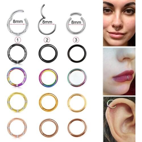 1Pc 16G 1.2x8mm Hinged Clicker Seamless Piercing Nose Ring Hoop Lip Ear Ring Nose Ring Nostril Hoop Body Piercing Jewelry