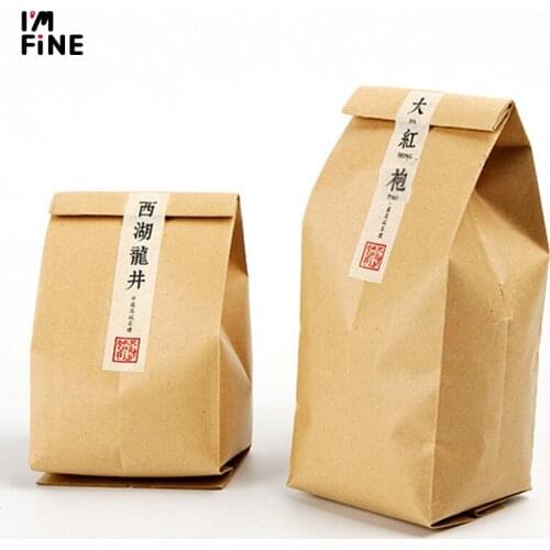 100pcs Kraft Paper Side Gussets Bag Take-out Snack Cookie Tea Packaging Paper Storage Bag Open Top Heat Sealing Bag