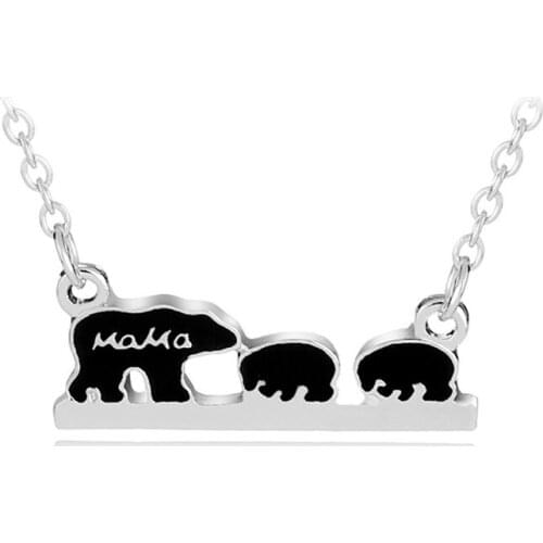 12PC/Lot Mama And Two Baby Bears Tag Pendant Chain Necklace Mommy Mother Kids Family Love Necklaces Mom Children Jewelry Gifts
