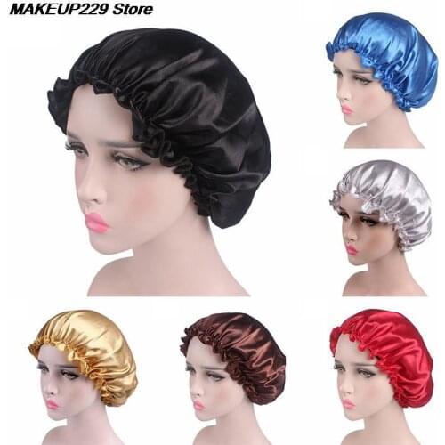 1X Hair Satin Bonnet For Sleeping Shower Cap Silk Bonnet Bonnet Femme Head Cover Flower Elastic Band Women Night Sleep Cap