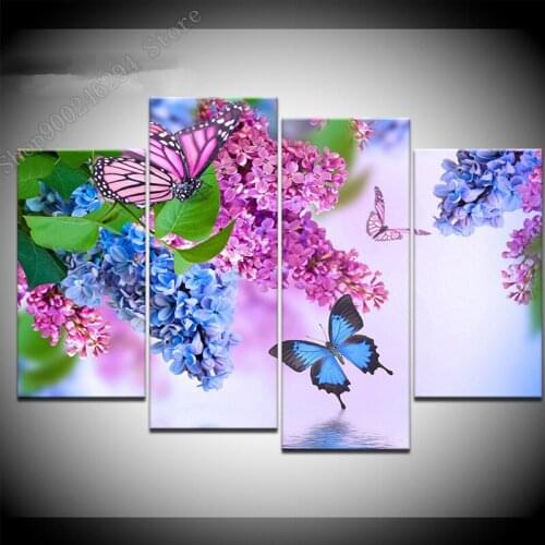 4 Panels Violet butterflies diamond Painting full square 5d picture round mosaic diamond art 3d Modern wall sticker FF2554