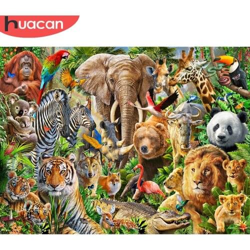 HUACAN 5d Diamond Painting Animals Mosaic Elephant Lion Tiger Embroidery Bird Panda Home Decor