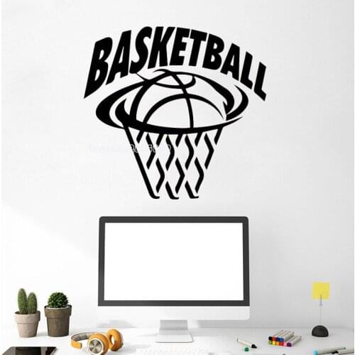 Basketball Logo Wall Decal Lettering Basketball Emblem Vinyl Stickers Sport Boys Bedroom Poster Wallpaper Mural Art Decor LL747
