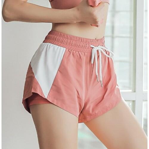 2021 Quick Dry Mid Waist Yoga Shorts Loose Double Layer Sport Gym Running Short Patchwork Thin Womens Workout Fitness Shorts