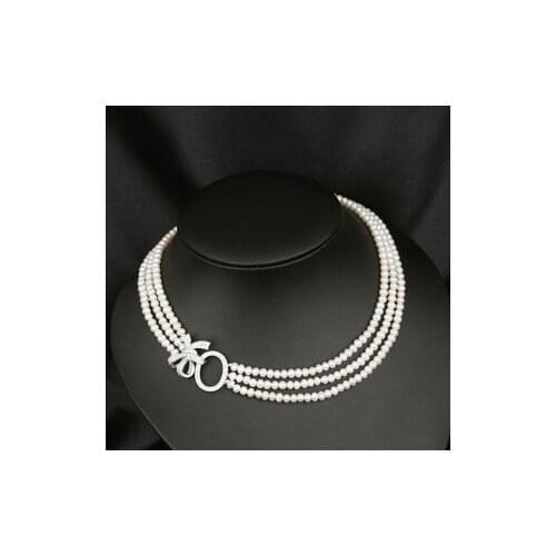 Multilayer 3 rows pearl choker Elegant beautiful natural pearl necklace&bowknot Jewelry Fashion womens accessory Wedding Gifts