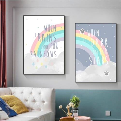 Decorative Picture Kid Child Bedroom Decoration Rainbow Nursery Simple Quotes Poster Cartoon Wall Art Canvas Print Painting