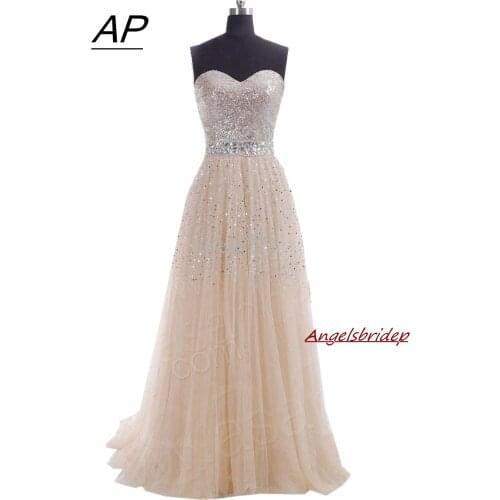 ANGELSBRIDEP Champagne Sweetheart Bridesmaid Dresses Long Sequined Sparking Skirt Vestido Madrinha Formal Party Gown