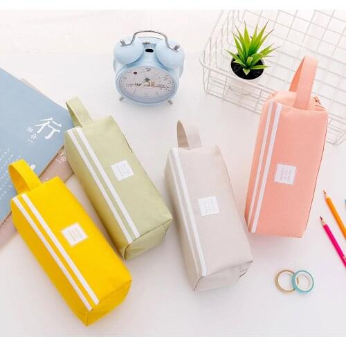 Large Capacity Double Layer Pencil Bag with Handle Multifunction Pen Bag Simplism Pencil Pouch Stationery Box for Student