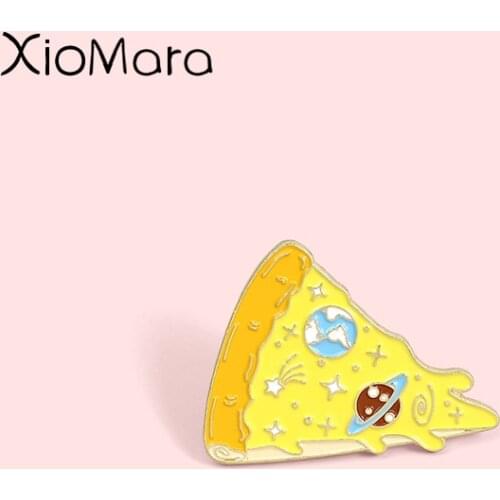 Planet Starry sky Pizza Enamel Pins Fashion Cartoon Food Lapel Badges Wholesale Cute Pins Brooches Jewelry Gifts for friends