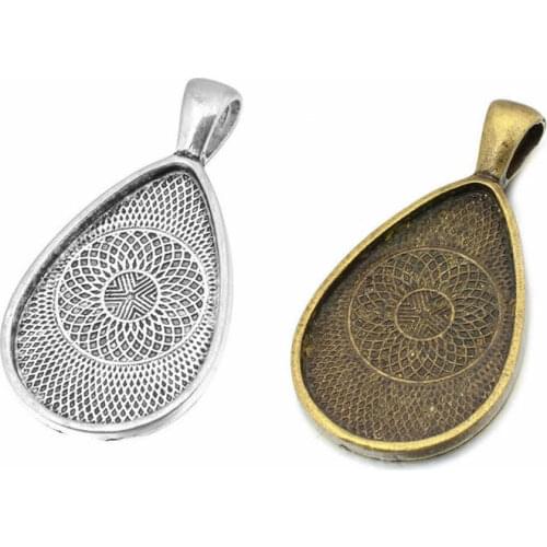 Fit 20*30mm Teardrop Antique Silver/Silver Cameo/Cabochon Frame Bezel Settings, Pendant Tray blank 10pcs/lot (K05191)