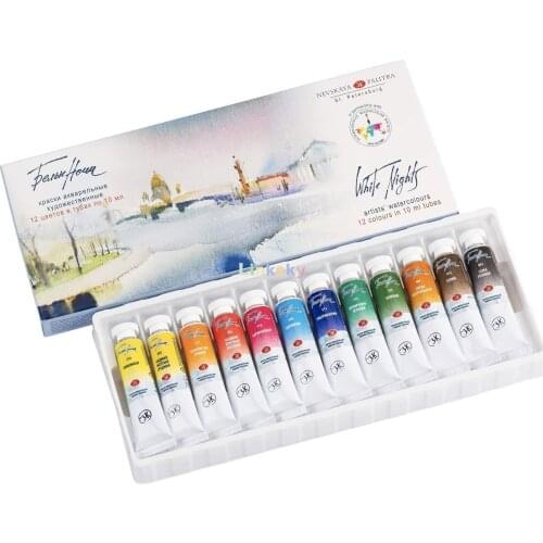 White Nights Watercolor Paint Set of 12 Tubes 10 ml each Emerging and Professional Art supplies