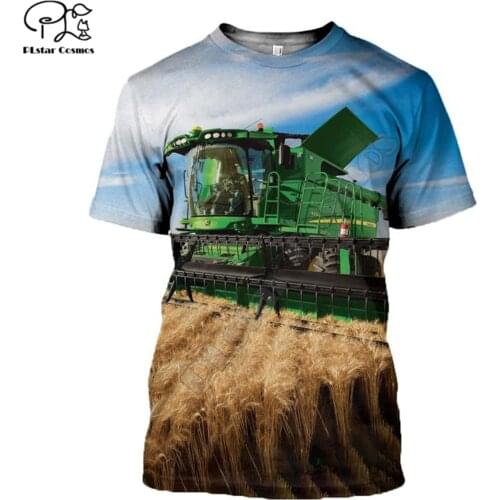 PLstar Cosmos summer Fashion Tractor 3D Printed Harajuku streetwear T shirts Funny man women Casual Short sleeve style-1