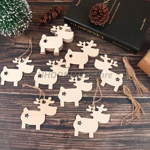 Hot! 10pcs Unfinished Wooden Deer Christmas Gift Tags Christmas Tree Ornaments for Christmas Decoration and DIY Craft Making