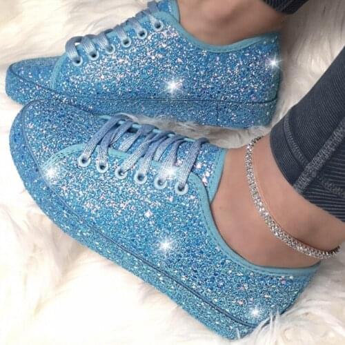 Women Lace Up Sneakers Glitter Autumn Flat Vulcanized Ladies Bling Casual Female Fashion Platform Shoes for Women