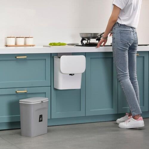 Kitchen Wall-mounted Trash Can Household Cabinet Door Bathroom Hanging Classification Sliding Cover Creative Trash Can Home Life