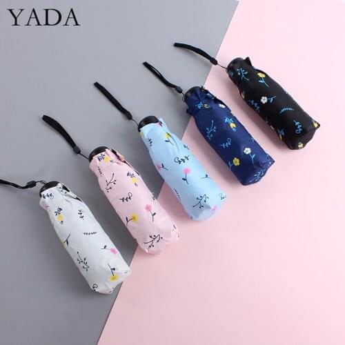 YADA Ins UV Fresh Small Flowers Pattern 5-Folding Rainy Mini Pocket Umbrella For Women Anti-UV Small Parasol Umbrellas YD200293