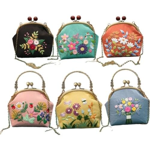DIY Embroidery Kit Flower Portable Bag Wallet Needlework Pattern Printed Cross Stitch Handcraft Set Handmade Sewing Art Craft