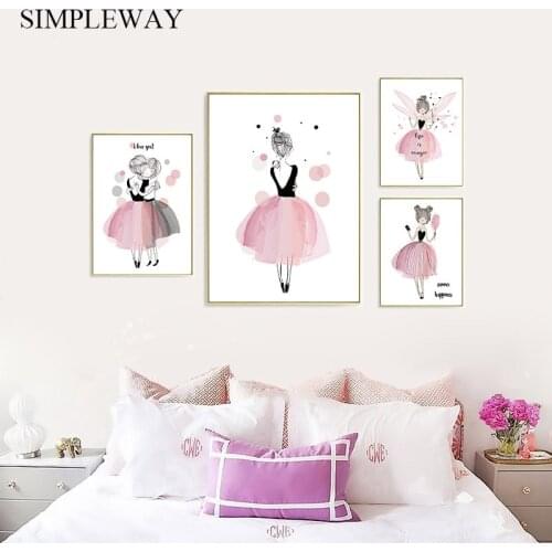 Baby Nursery Wall Art Canvas Poster Pink Cute Pink Cartoon Print Painting Nordic Kids Decoration Picture Girl Bedroom Decor
