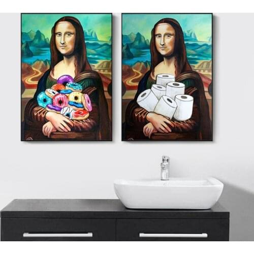 Canvas Painting Print Funny Toilet Wall Art Mona Lisa Bathroom Paper Poster Home Decoration Nordic Modular Picture Living Room