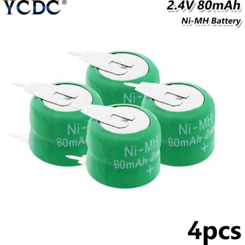 Ni MH Rechargeable Batteries With Welding Pins 80mAh 2.4V Ni-MH Button Cell Battery For Car Audio Electric Toys High Quality