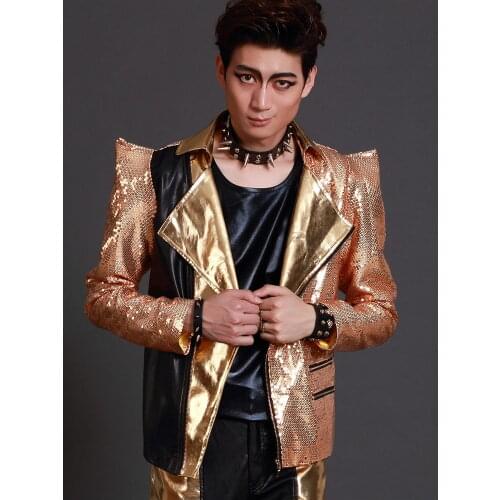New style personality Nightclub DJ Male singer Sequins Slim jacket DS stage clothing
