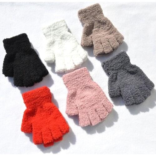 Solid Color Couple Mittens Coral Fleece Fingerless Gloves Comfortable Soft Furry Half-fingers Gloves Men Women Winter Gloves