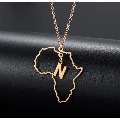 Personalized Name Necklace Custom Initial letter Africa Map Gold Hollow Stainless Steel Chain For Men Chock Jewelry Gift