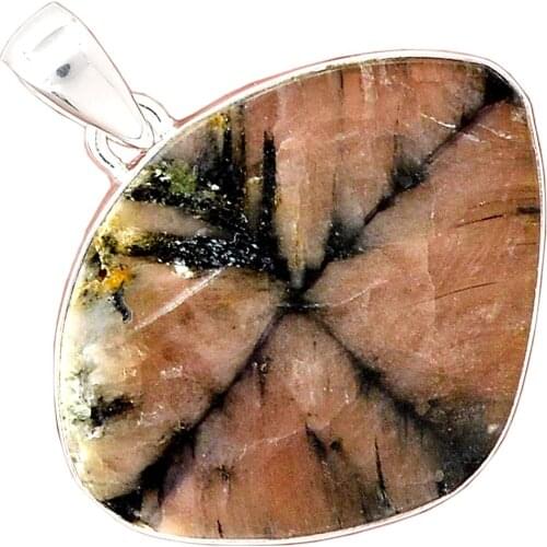 Genuine CHIASTOLITE Pendant 925 Sterling Silver, 42.4 mm, AP6336