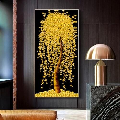 Luxury Nordic Gold Rich Tree Ingots Canvas Painting Wall Art Posters Prints Wall Pictures for Living Room Home Cuadros Decor