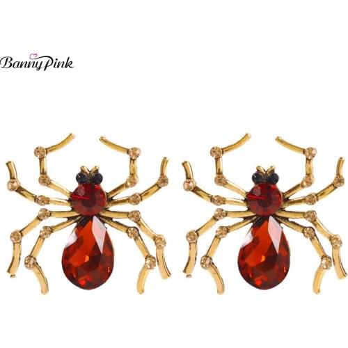 Banny Pink Chunky Crystal Spider Stud Earrings For Women Personality Metal Animal Post Earrings Chic Statement Earrings Brincos