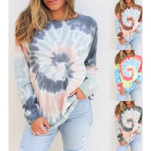 S-2XL New Women Tie-dye O-neck Gradient Contrast Color Long Sleeve Top Pullover Sweatshirt Trendy Streetwear футболка