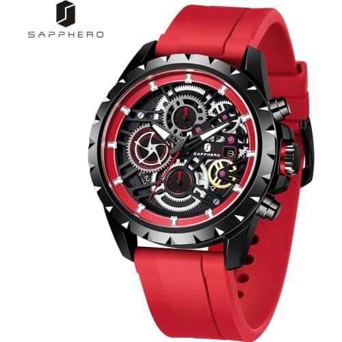 SAPPHERO Mens Watch 100M Waterproof Stainless Steel Chronograph Silicone Strap Quartz Movement Wristwatch Business Casual Clock