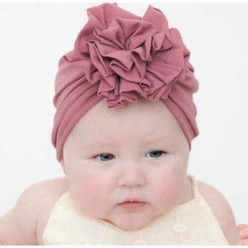 Cute Baby Hat With Flower Soft Cotton Baby Girl Turban Hat Solid Color Toddler Kids Spring Cap Baby Accessories