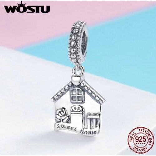 WOSTU High Quality 925 Sterling Silver Sweet Home Famliy Dangle Charms Silver Brand DIY Bracelet Necklace Jewelry Gift FIC913