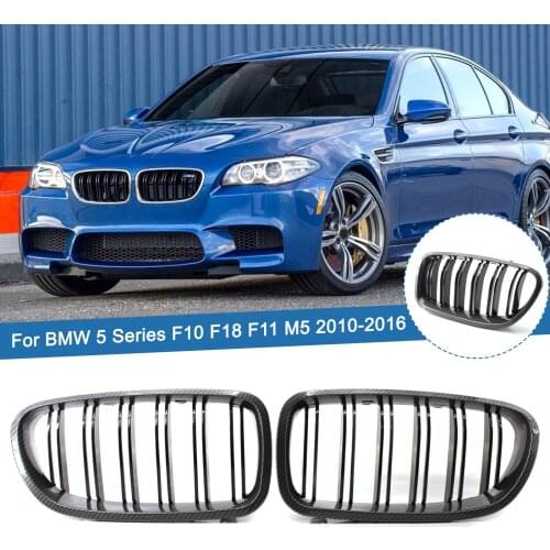 2PCS Carbon Black Look Replacement Car Front Bumper Grill Kidney Grilles Racing Grills For BMW 5 Series F10 F18 F11 M5 2010-2016