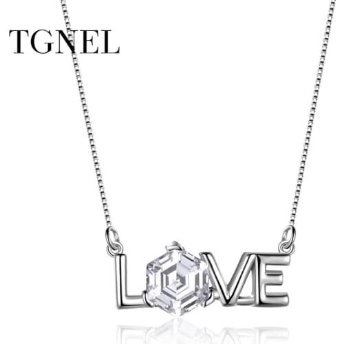TGNEL S925 Sterling Silver Necklace Pendants Silver CZ Stone Fine Jewelry Long Chain Choker Gift for Lover for Women 925 Silver