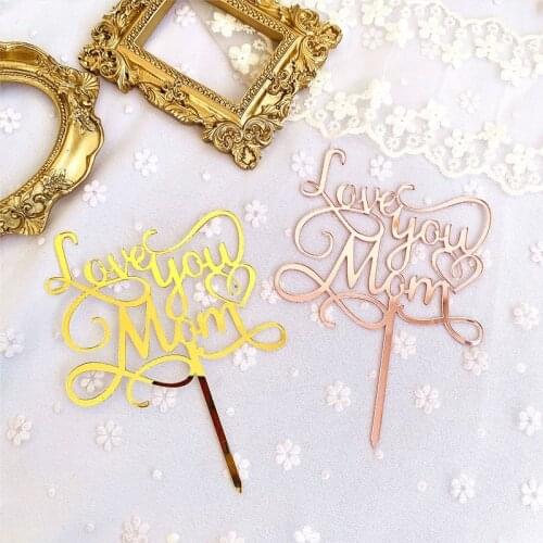 Rose Gold Mom Acrylic Cake Topper Heart Love You Mom Birthday Cupcake Topper For Mum Mothers Birthday Party Cake Decorations