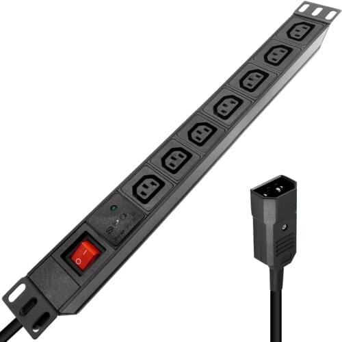 PDU Cabinet Power Strip 7Ways IEC C13 Female Socket Switch + SPD Surge Protection 4000W 2Meters Extension Cable